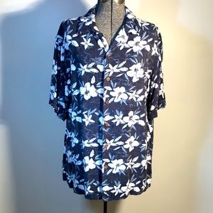 Caribbean Short Sleeve Hibiscus Print Button Down Shirt